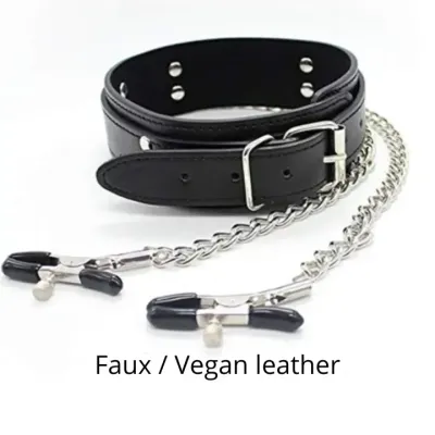 BDSM Halsband Kunstleder mit Nippelklemmen BDSM Halsband Kunstleder mit Nippelklemmen