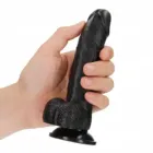 Realistischer gebogener Dildo mit Hodensack Schwarz 15,5 cm