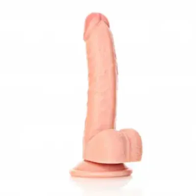 Realistischer gebogener Dildo mit Hodensack 18 cm Realistischer gebogener Dildo mit Hodensack 18 cm