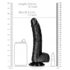 Realistischer gebogener Dildo mit Hodensack, Schwarz, 20,5 cm